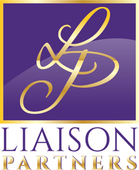 A purple and gold logo for liaison.
